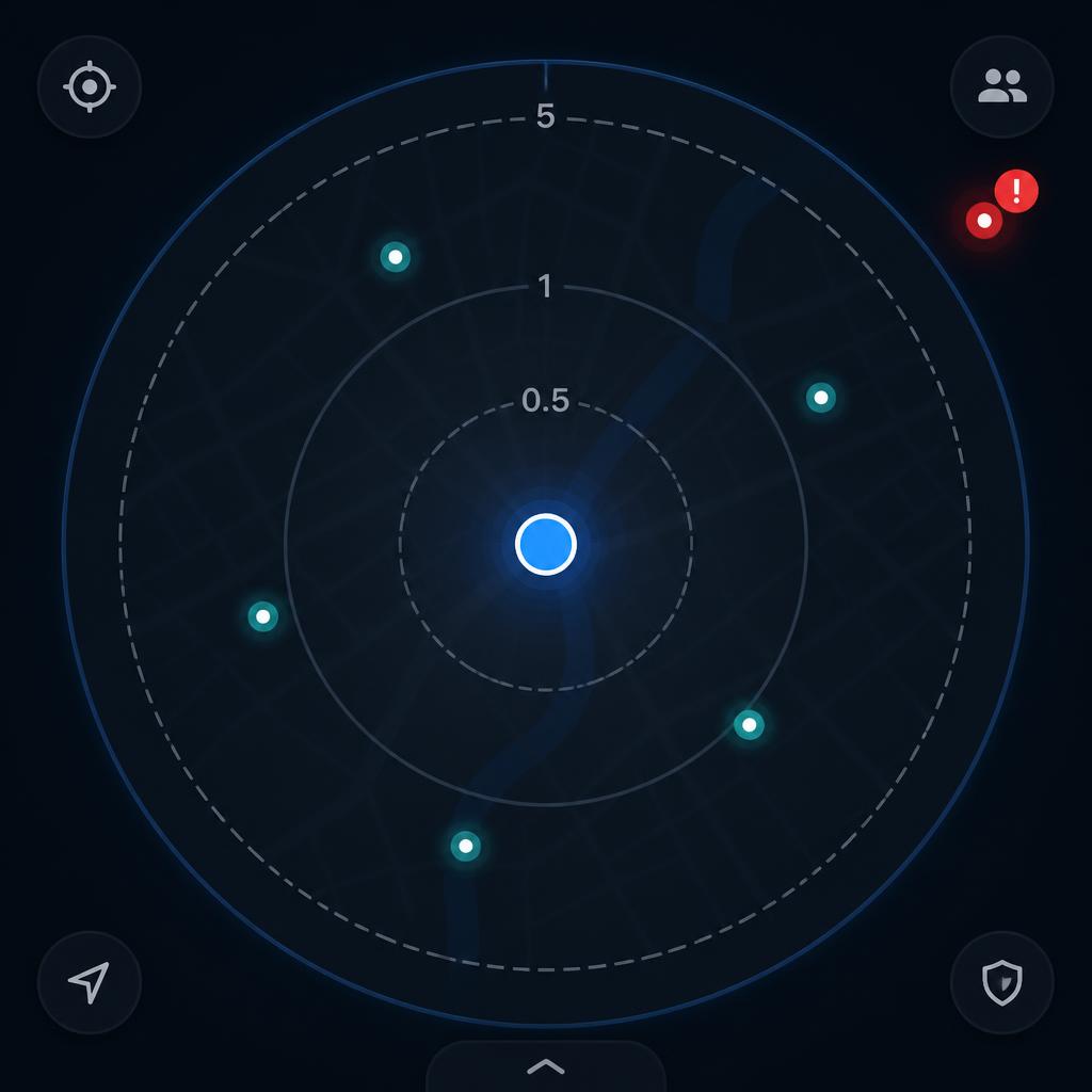 Pack radar showing riders around you with a Geo Fence